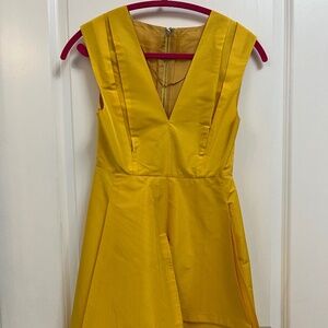 Yellow Sculptural Wrap-Effect Cocktail Dress